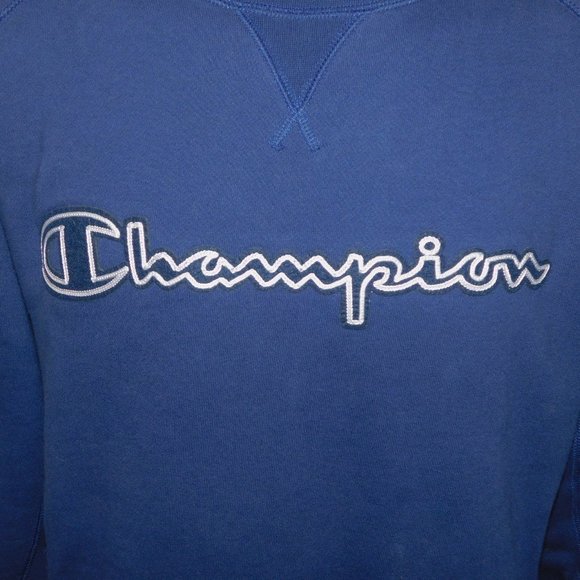 Champion Mens L BLue Logo Crewneck Sweatshirt Activewear Gym Athleisure Spellout - Picture 4 of 13
